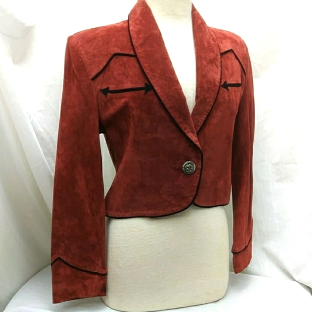 Scully Suede Leather Bolero Jacket in Rust, Size 10.